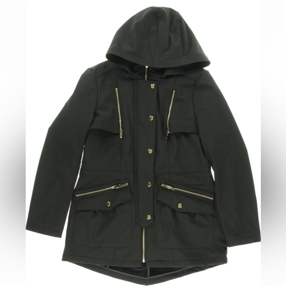 Via Spiga Water Repellant Hooded Softshell Jacket in Black - Sz S - Picture 2 of 11
